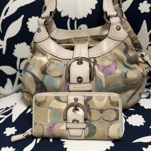 Cute linen Coach Bag with matching wallet